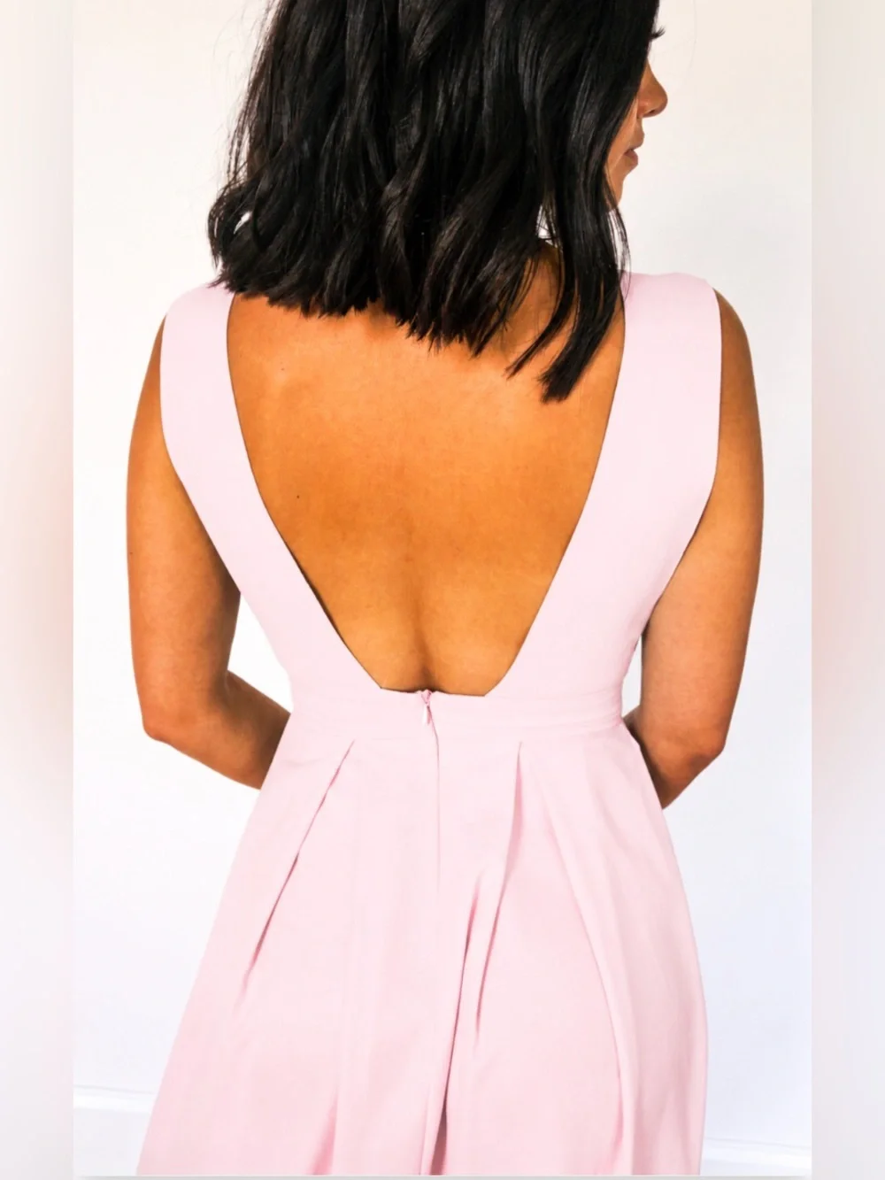 Pink Plunge V Neck Midi Dress - Picture 5 of 9